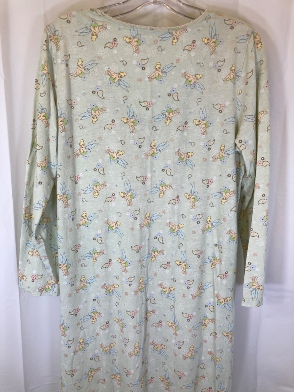 Disney Tinkerbell Pajama Gown Sz L 12/14 green Long Sleeve V Neck - Picture 11 of 13